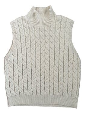 Entro Cream Cable Knit Mock Neck Sweater Vest Preppy Academia Size Large